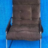VELVET BROWN CHROME ARMCHAIR 1970 IKEA VINTAGE