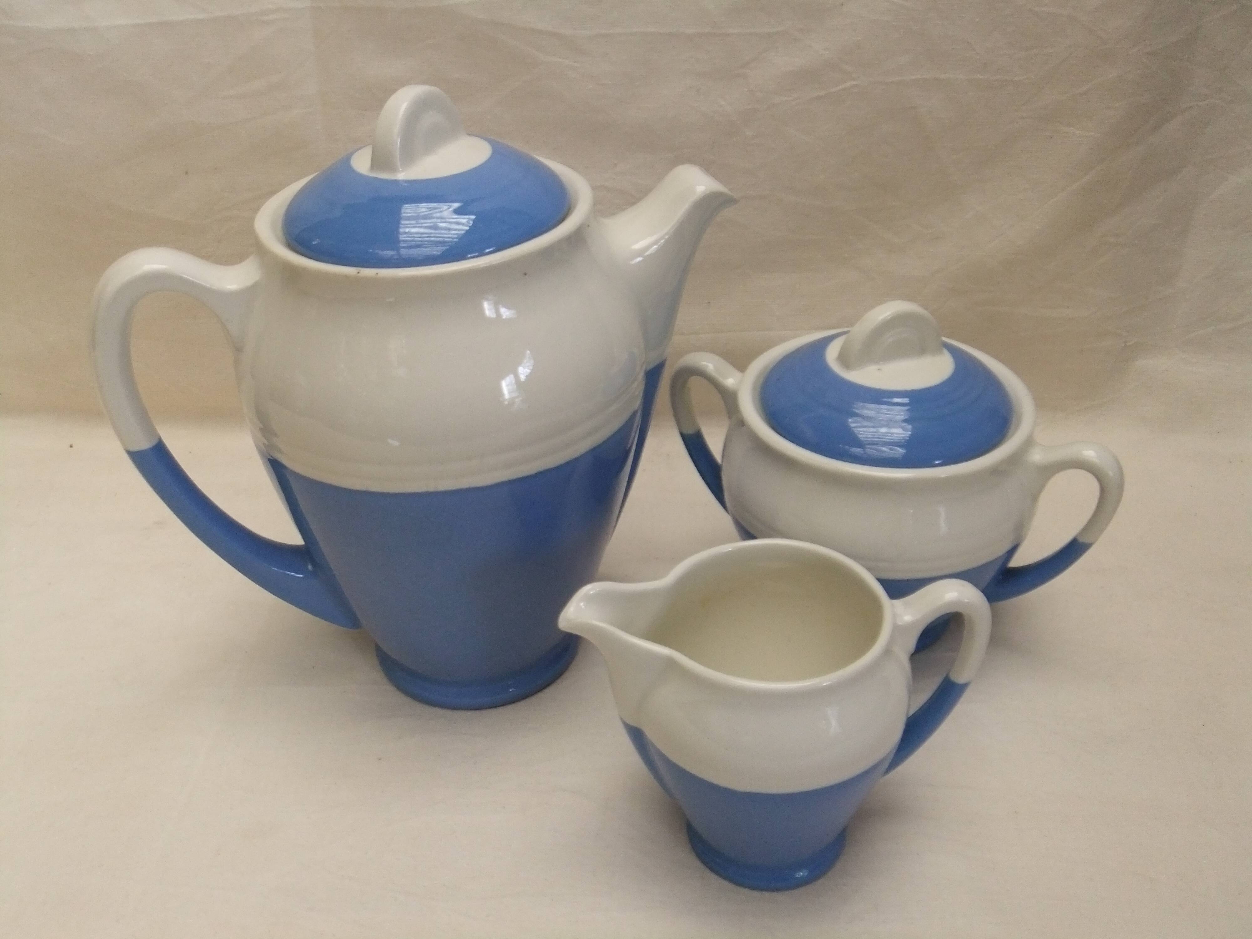 Vintage Ceranord coffee service pot coffee maker sugar bowl blue white