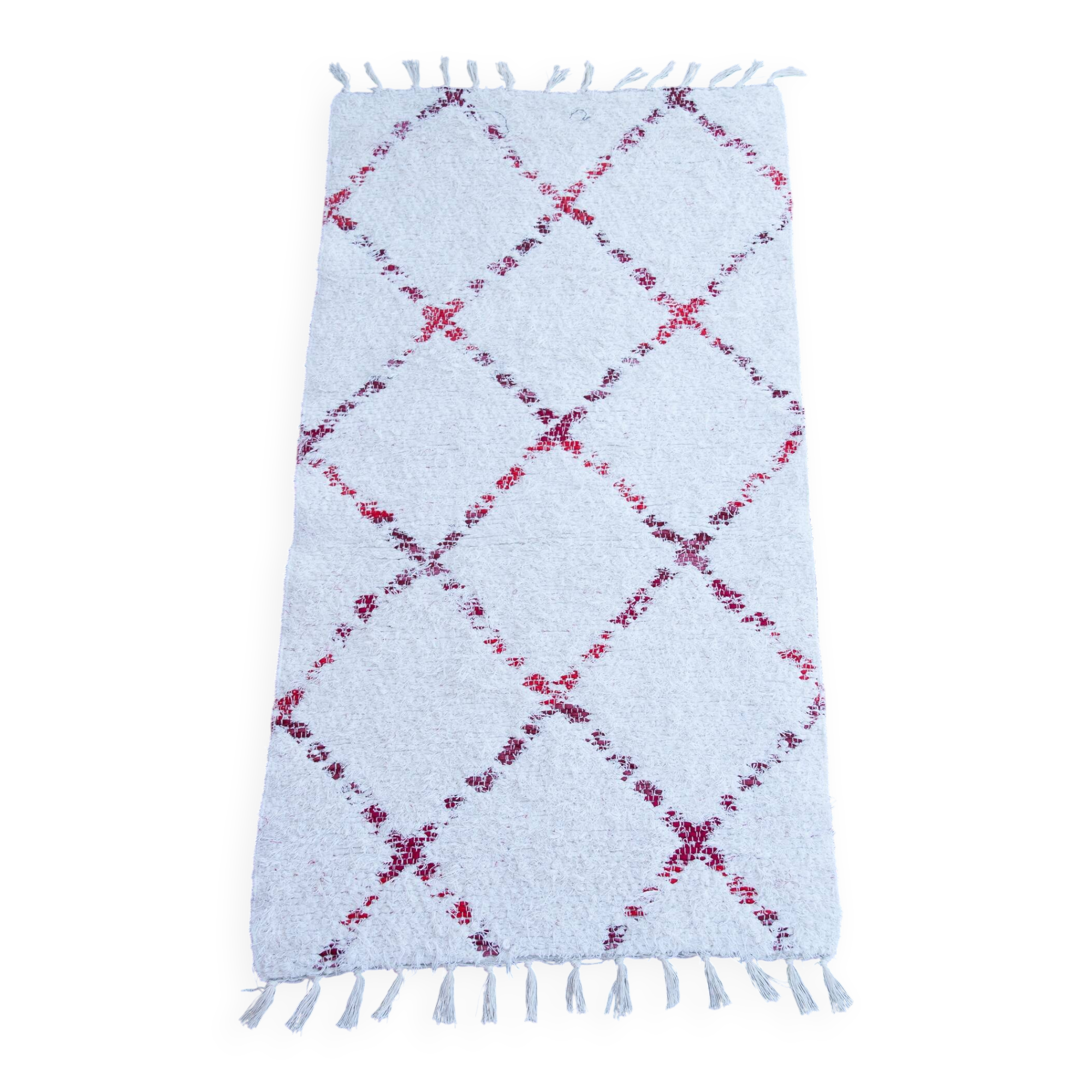 Tapis artisanal en coton recyclé - Réversible - Rouge et blanc