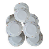 Set of 8 porcelain plates with twelve cut sides - floral decoration and