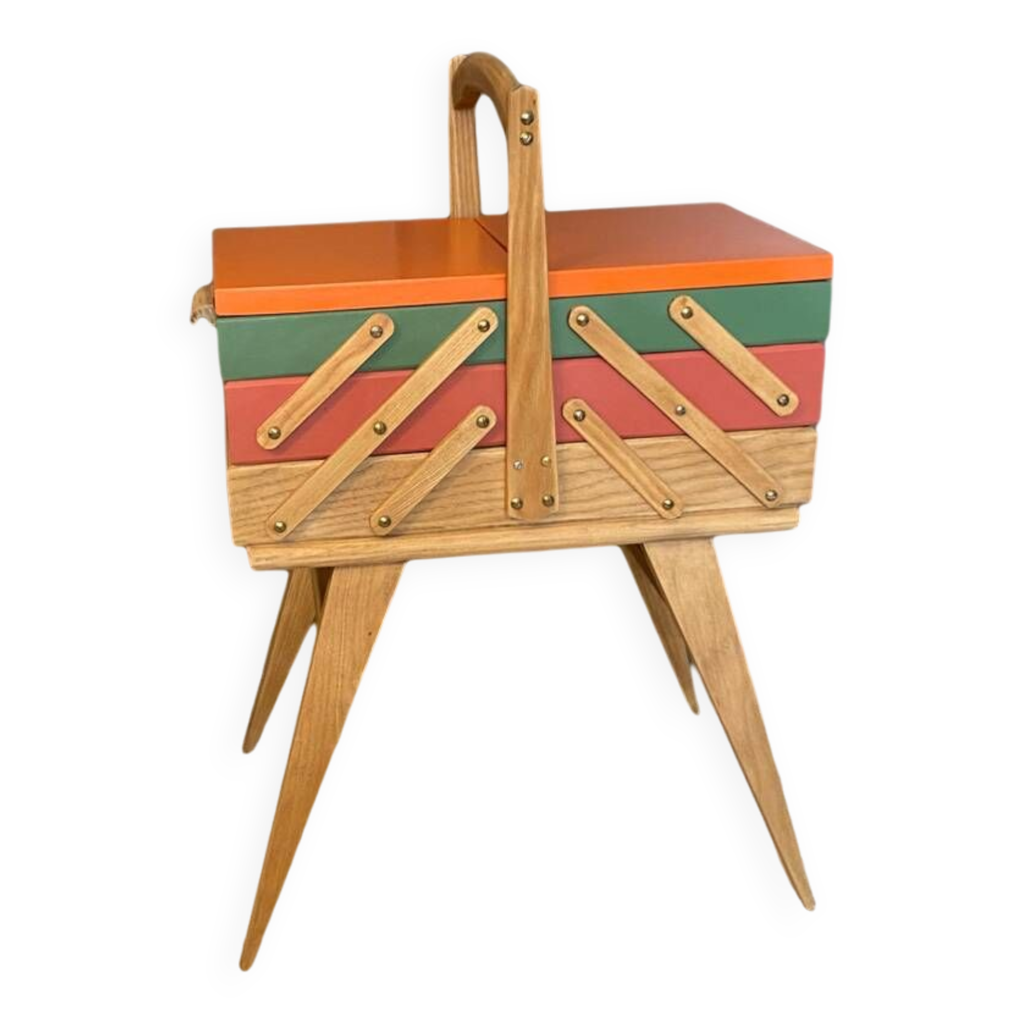 Vintage worker, sewing box with compass feet, 70s Scandinavian style.