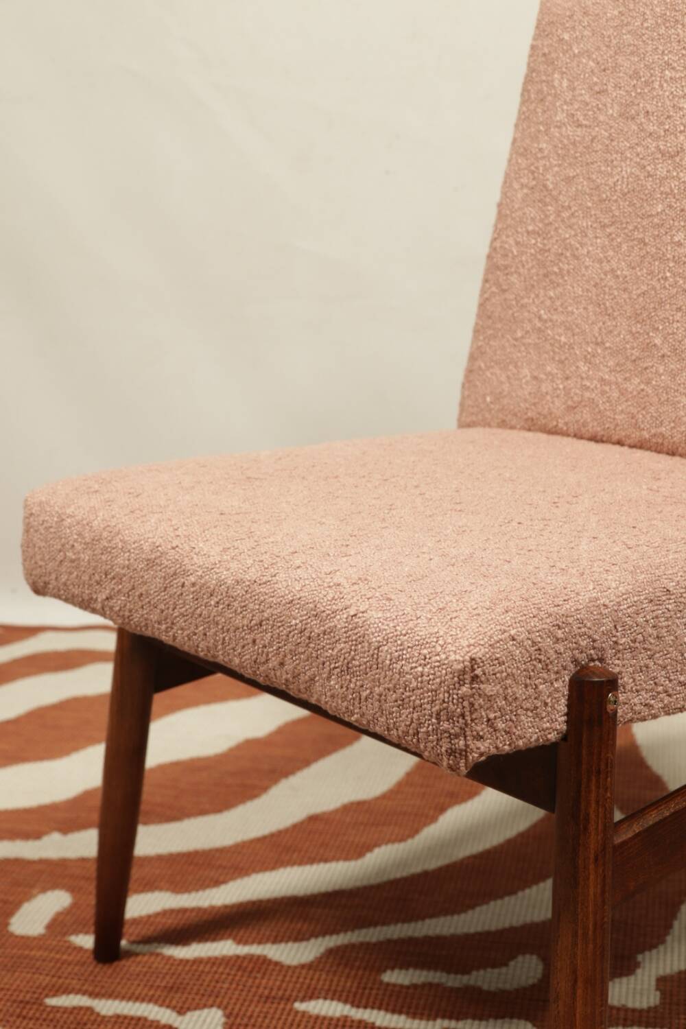Vintage powder pink boucle armchair 1970 renovated