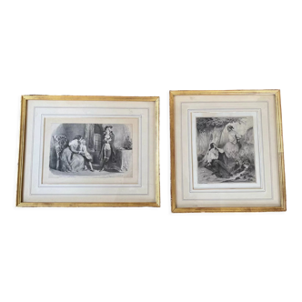 Pair of antique prints lithographs Célestin Nanteuil