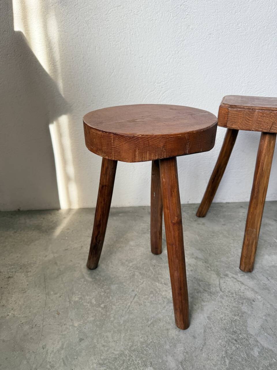 3 free-form oak tripod stools