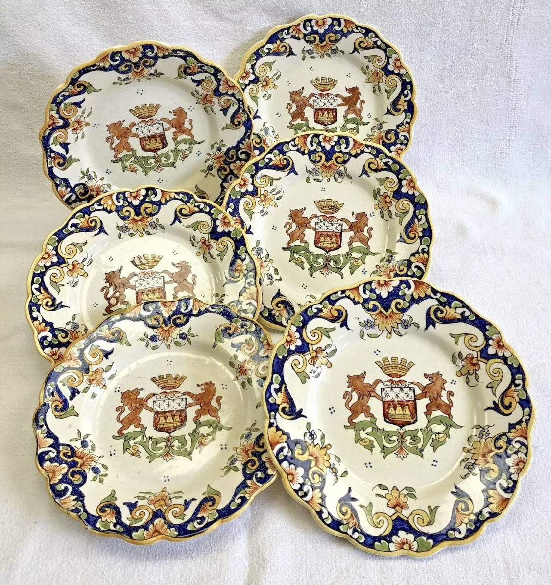 6 old dessert plates Desvres Fourmaintraux Rouen model Dinan 2