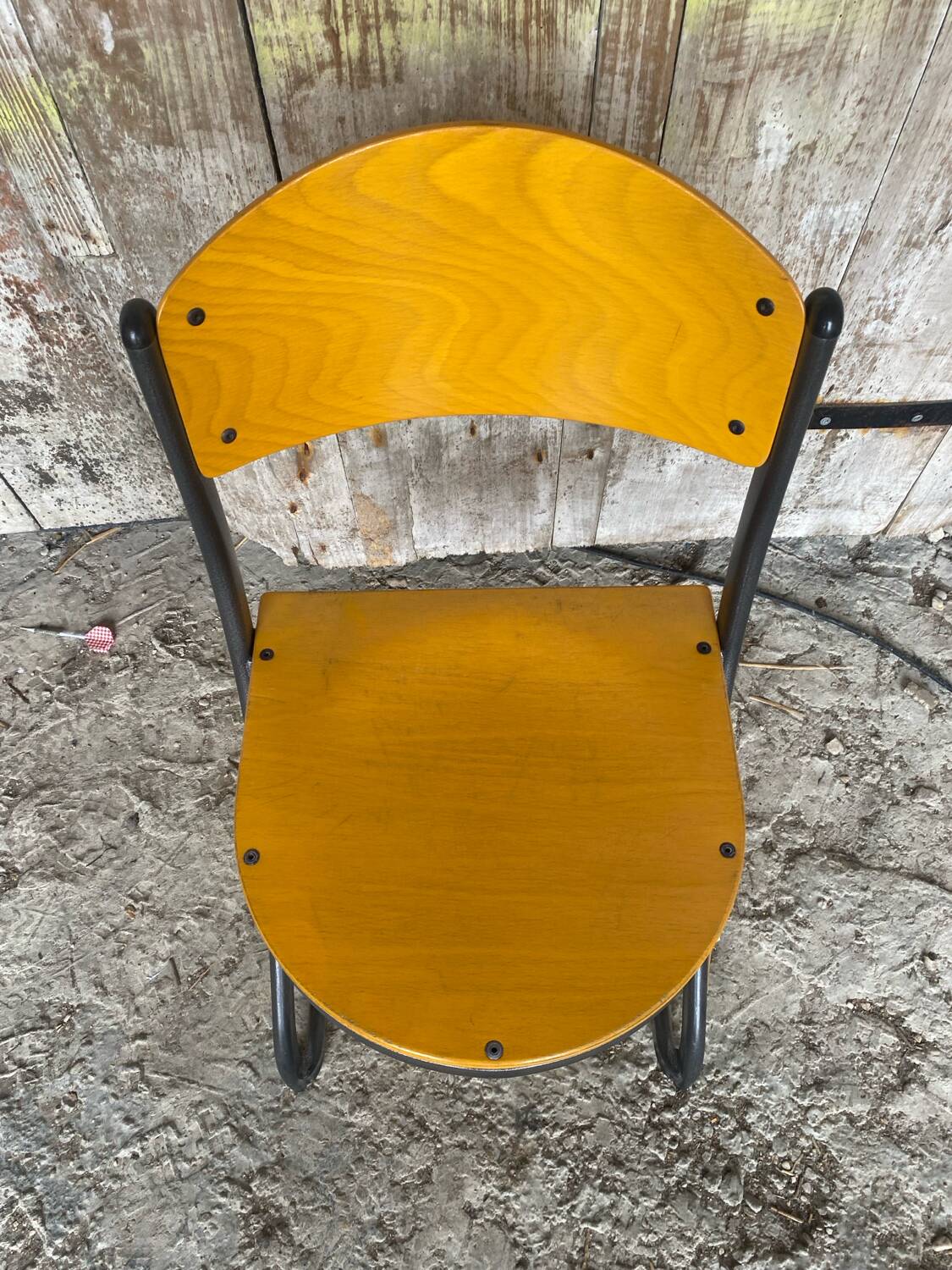 Antique Chair SOUVIGNET Model ELODIE Grey Metal & Wood Made In France