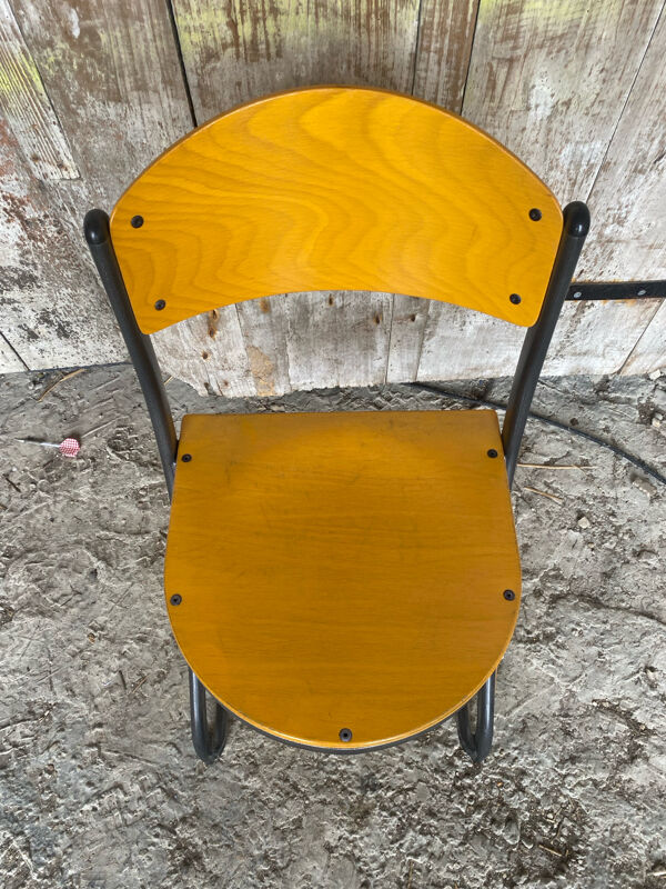 Chaise ancienne souvignet modèle elodie métal gris & bois made in fran