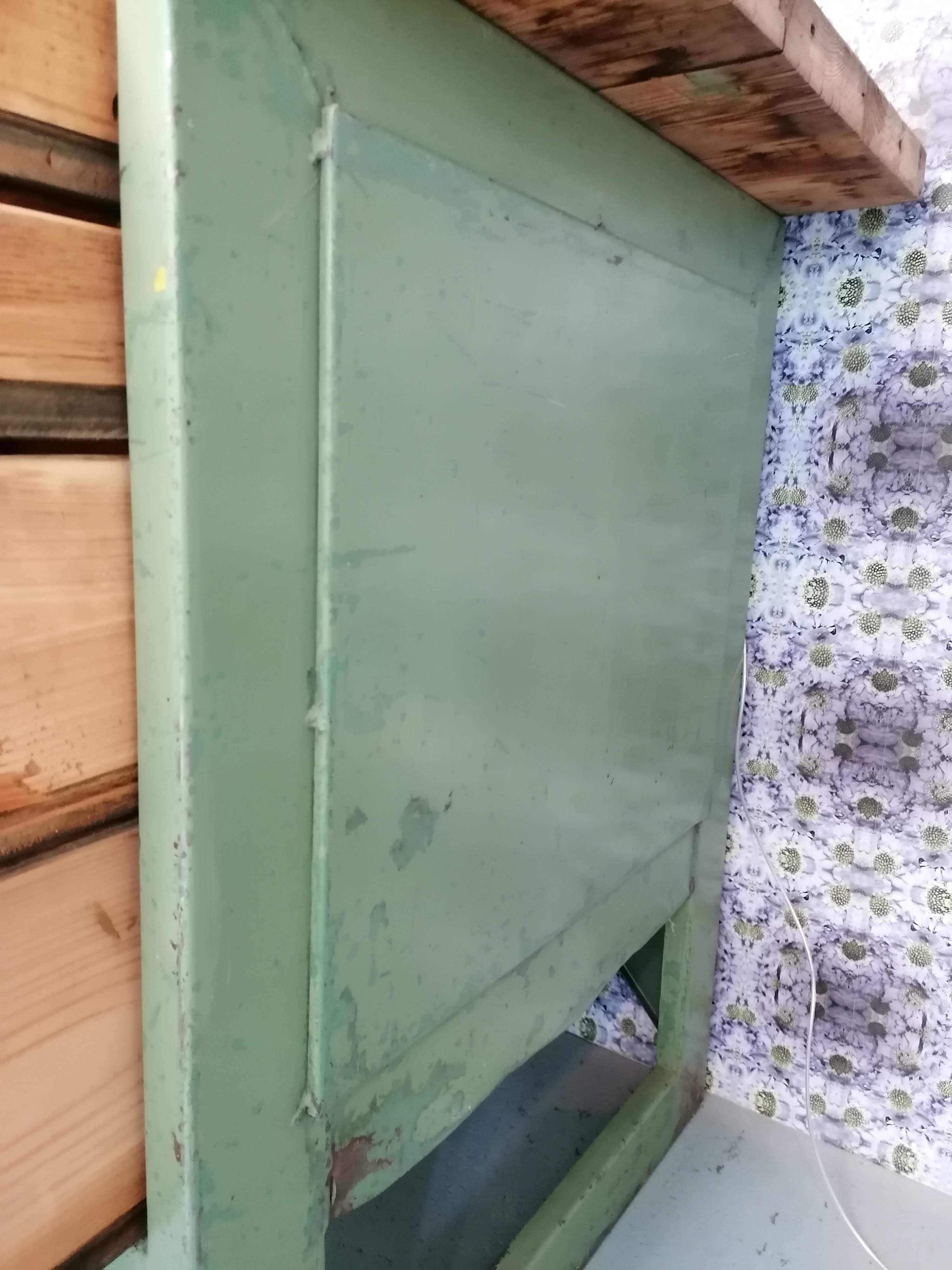 Old wooden garage workbench, industrial vintage.