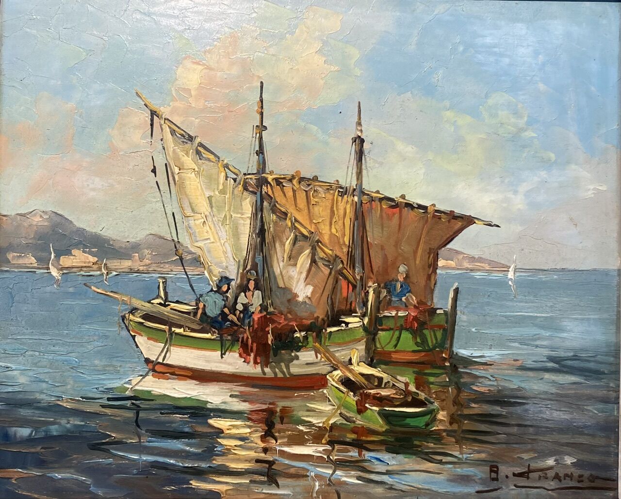 Old painting, Marine, signed B Franco, 50s/70s