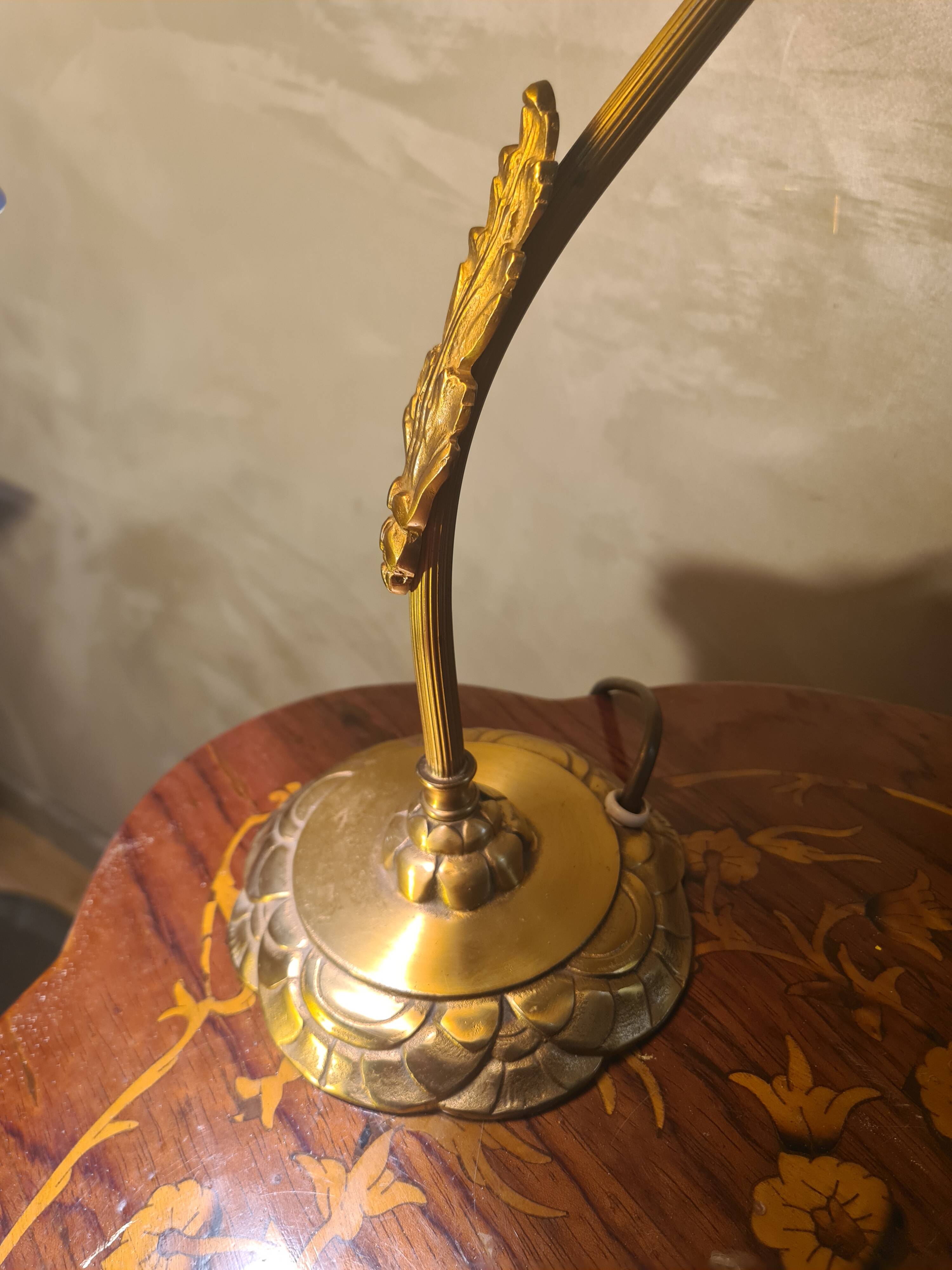 pair of brass bedside lamps 40x32 glass paste lampshade electric 1970s