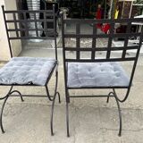 Set of 4 wrought iron chairs with seat cushions