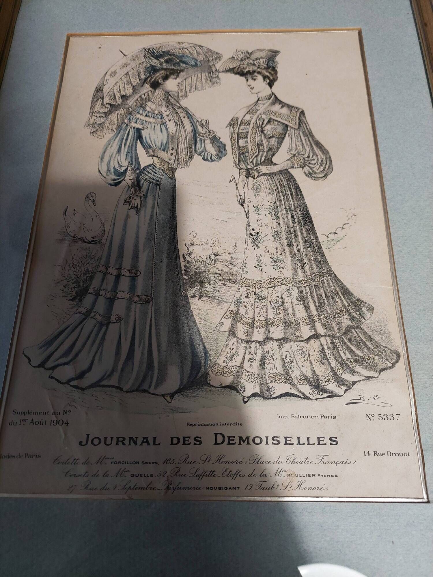 Framed fashion print journal des demoiselles 1904