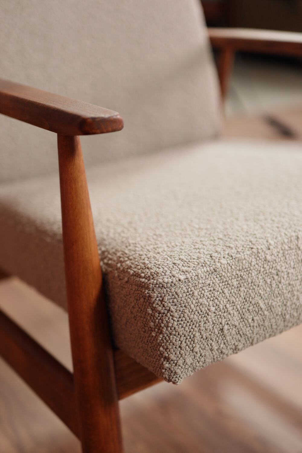 Armchair and ottoman in boucle fabric by H. Lis