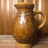 Old sarreguemines pitcher brown ceramic vintage vines decor #a430