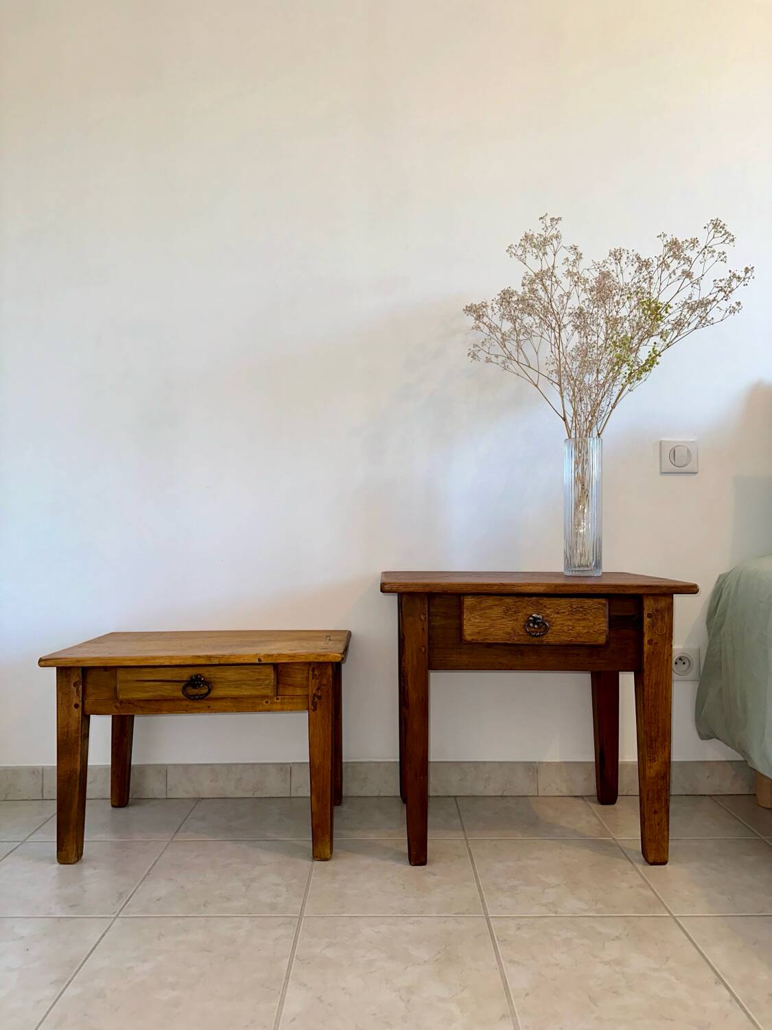 Old wooden bedside table