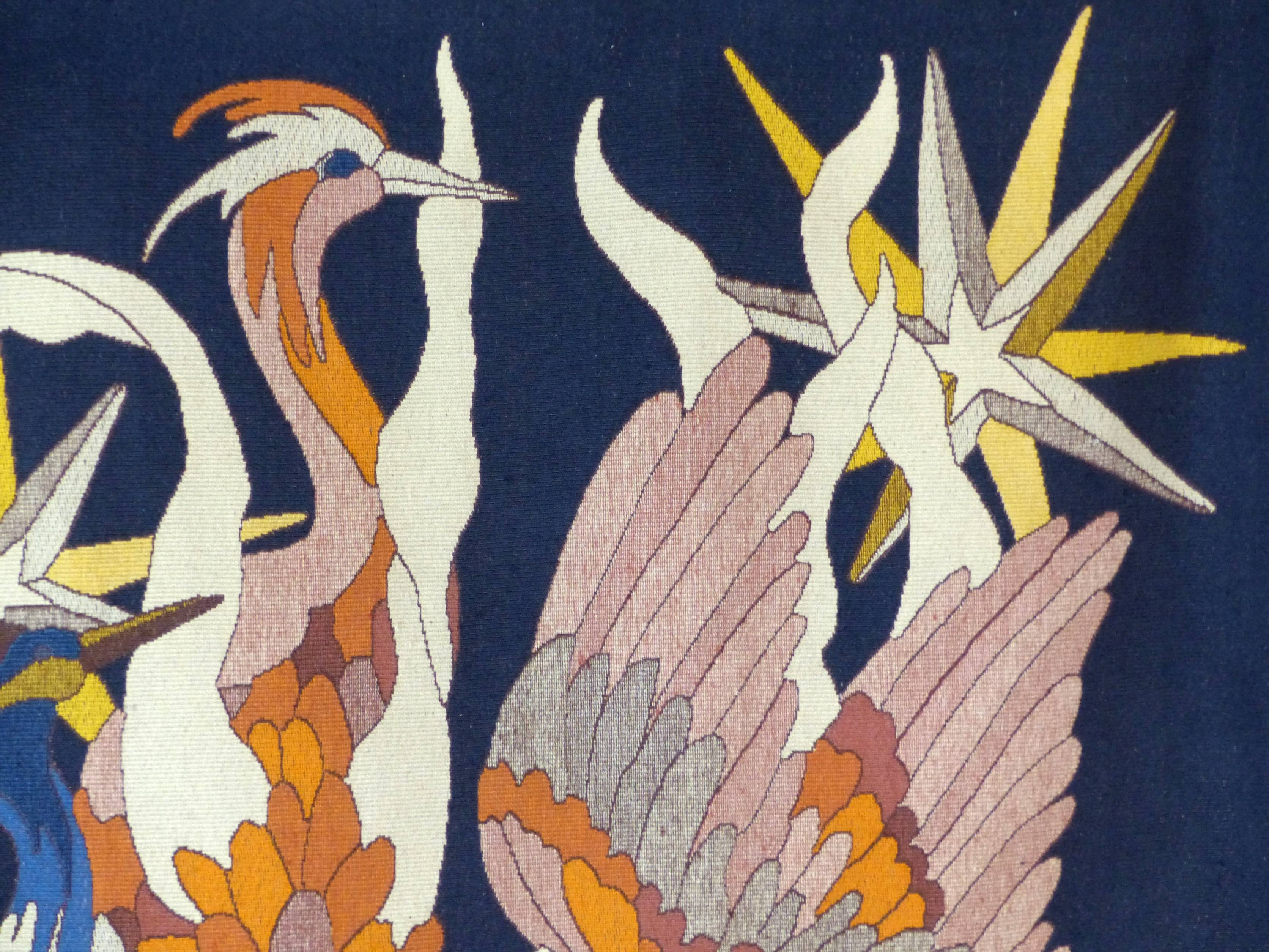Birds tapestry at dusk by Jane Larroque