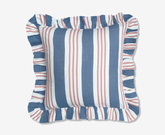 Azure & blush broken stripe cushion cover