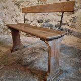 Banc en bois français vintage des années 1920 – Banc en hêtre massif avec dossier