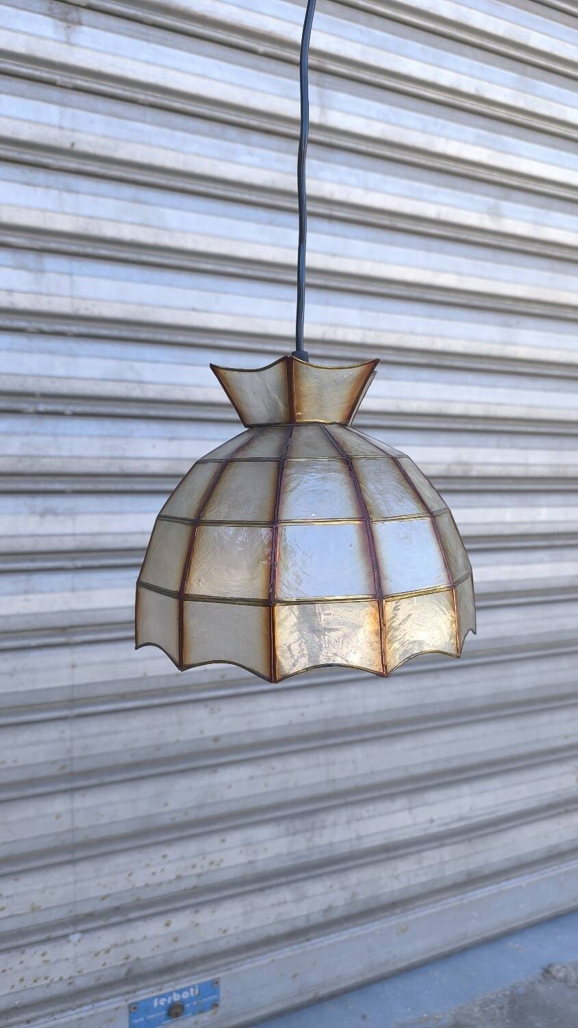 Mother-of-pearl and brass pendant light from the 1950s