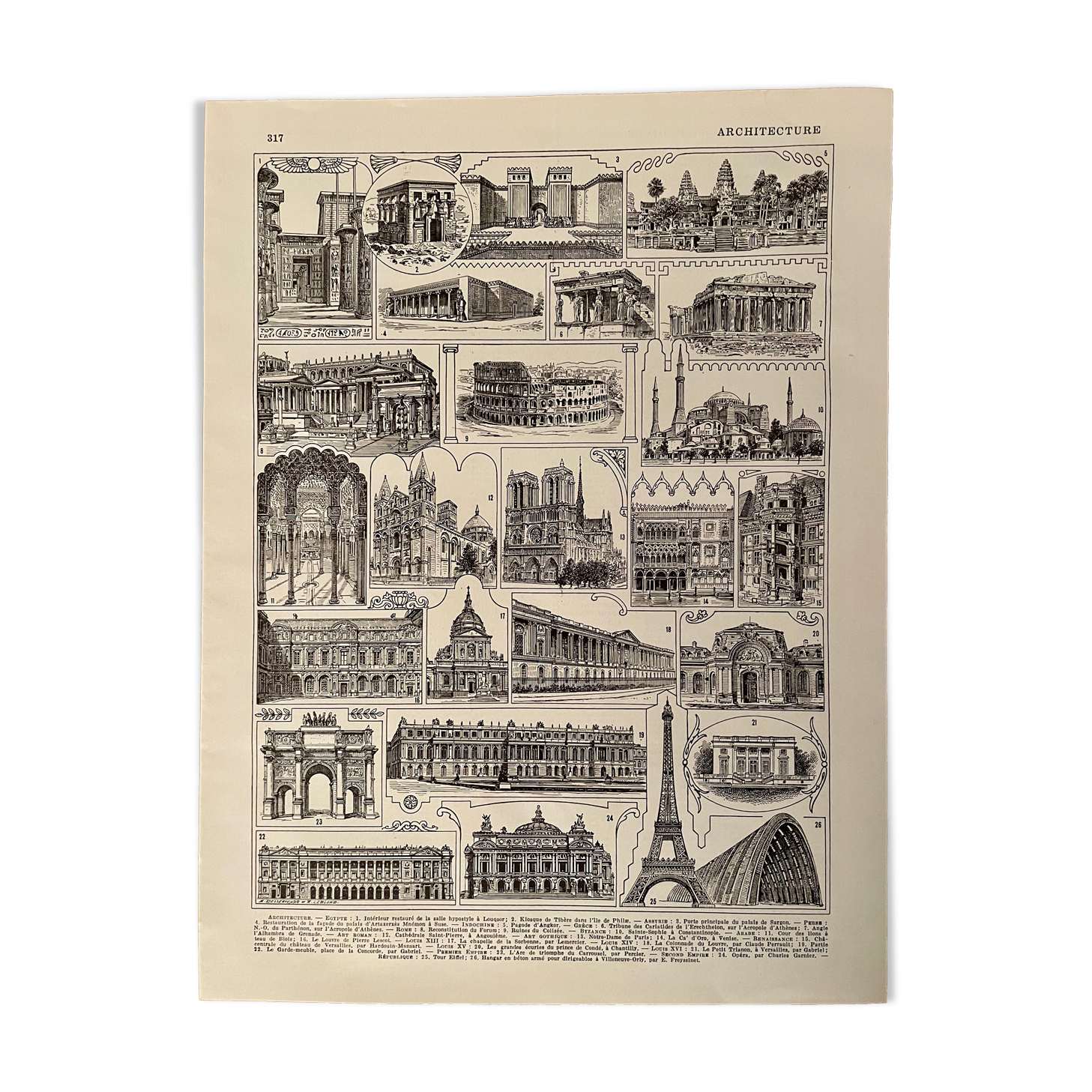 Lithograph engraving on the architecture of 1928