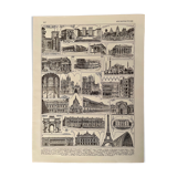 Lithographie gravure sur l'architecture de 1928