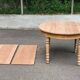 Round extendable dining table stripped in solid cherry wood France 1950