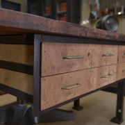 factory workbench in cast iron and wood 1930 with 9 drawers