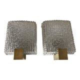 Pair of glass slab and brass design sconces 70