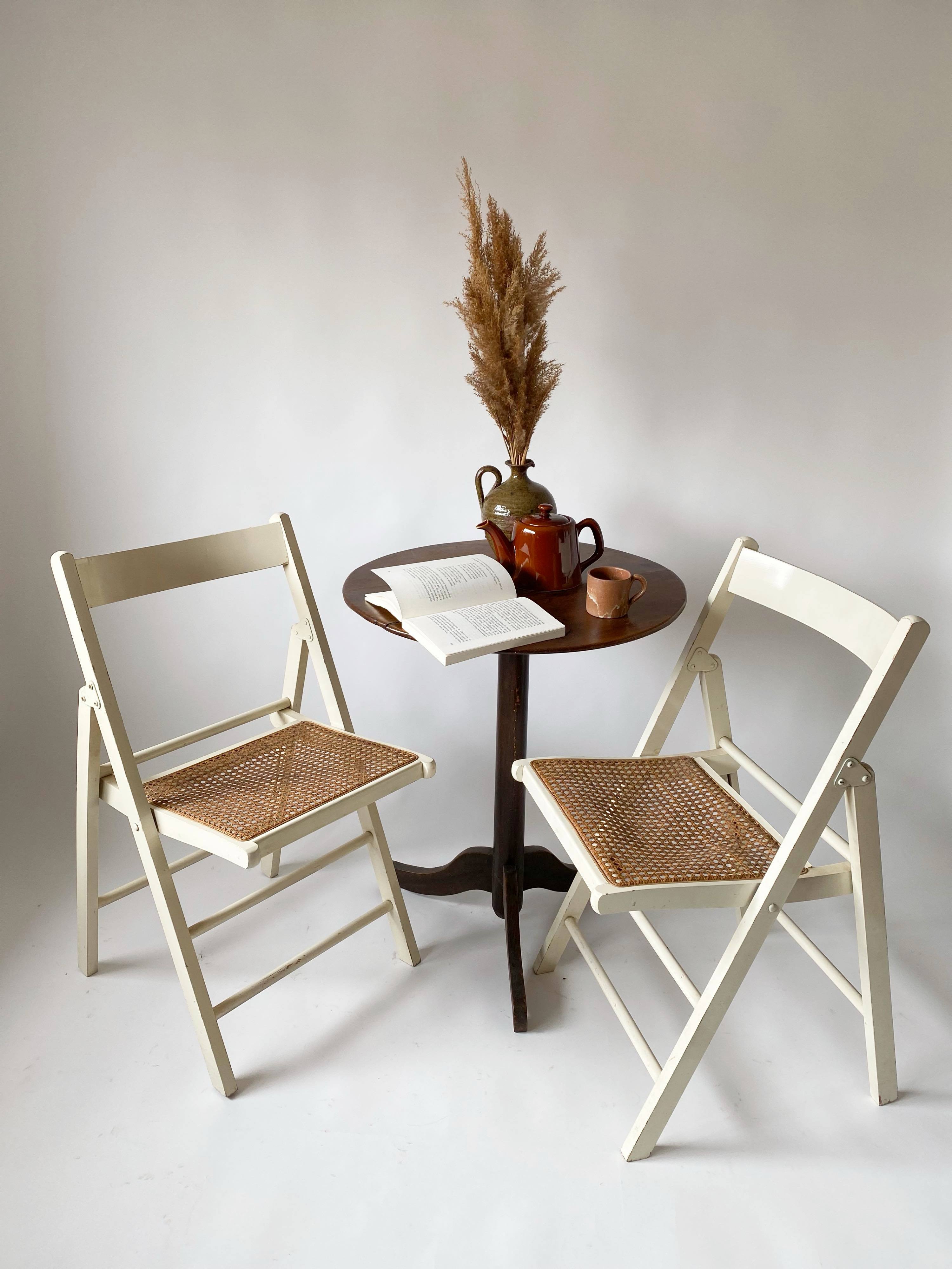 Pair folding chairs caning