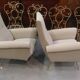 Pair of low armchairs in brass and textile. Italy 1950s