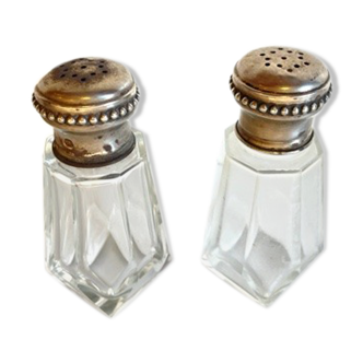 Salt and pepper shaker in crystal and silver czechoslovakia