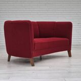 1960s, Danish 2-seater curved sofa, original red furniture fabric.
