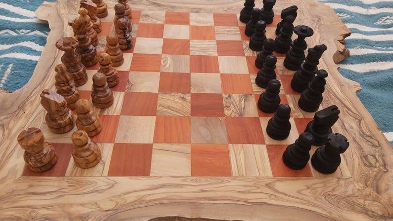 Rustic wooden chessboard