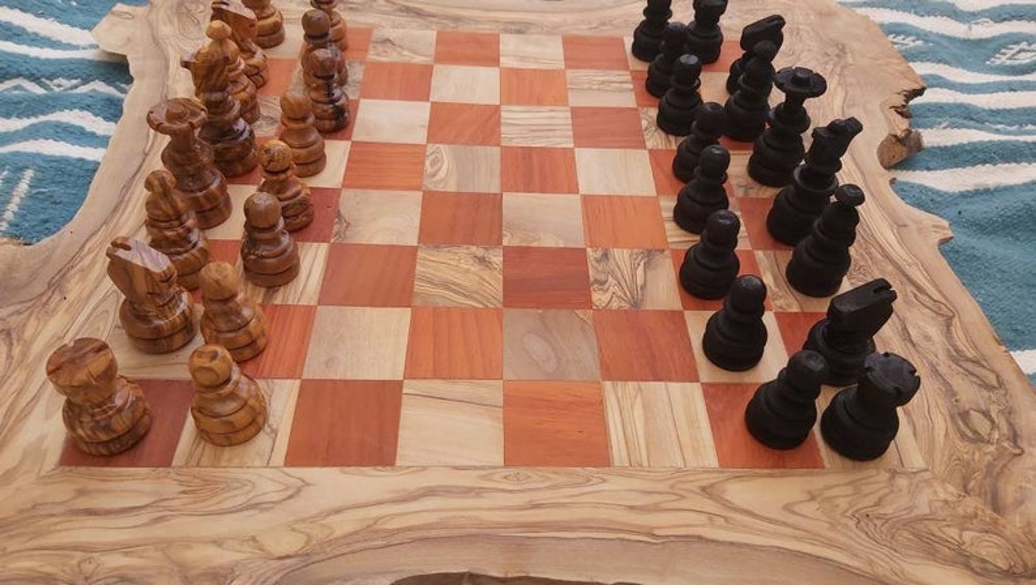 Rustic wooden chessboard