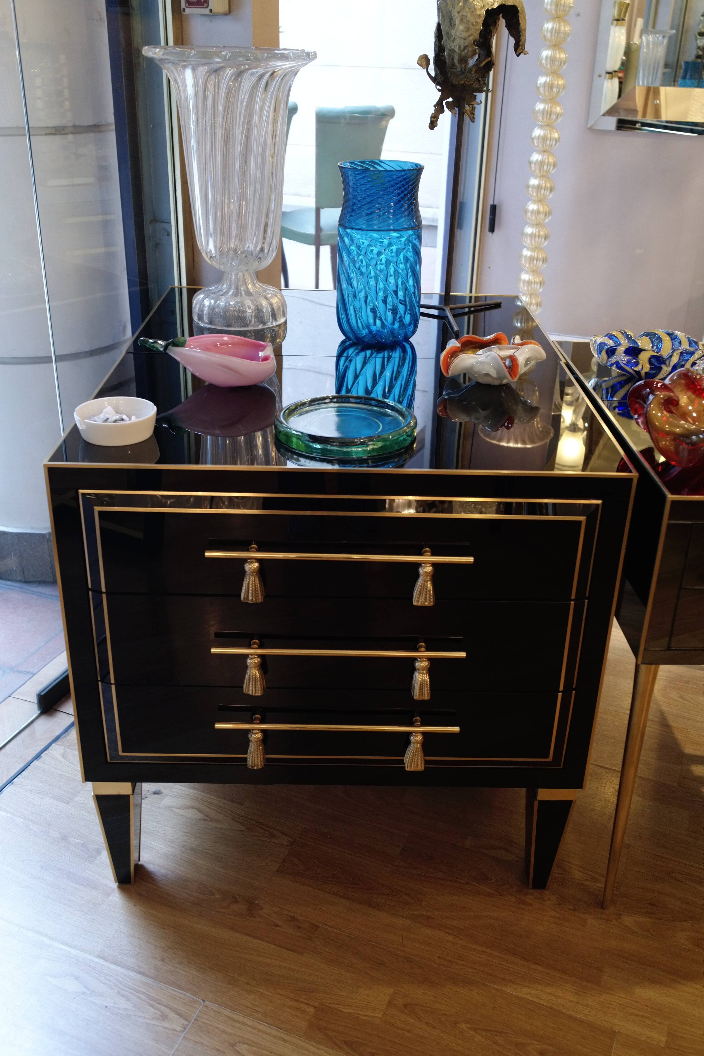 Pair of nightstands in stained glass and brass