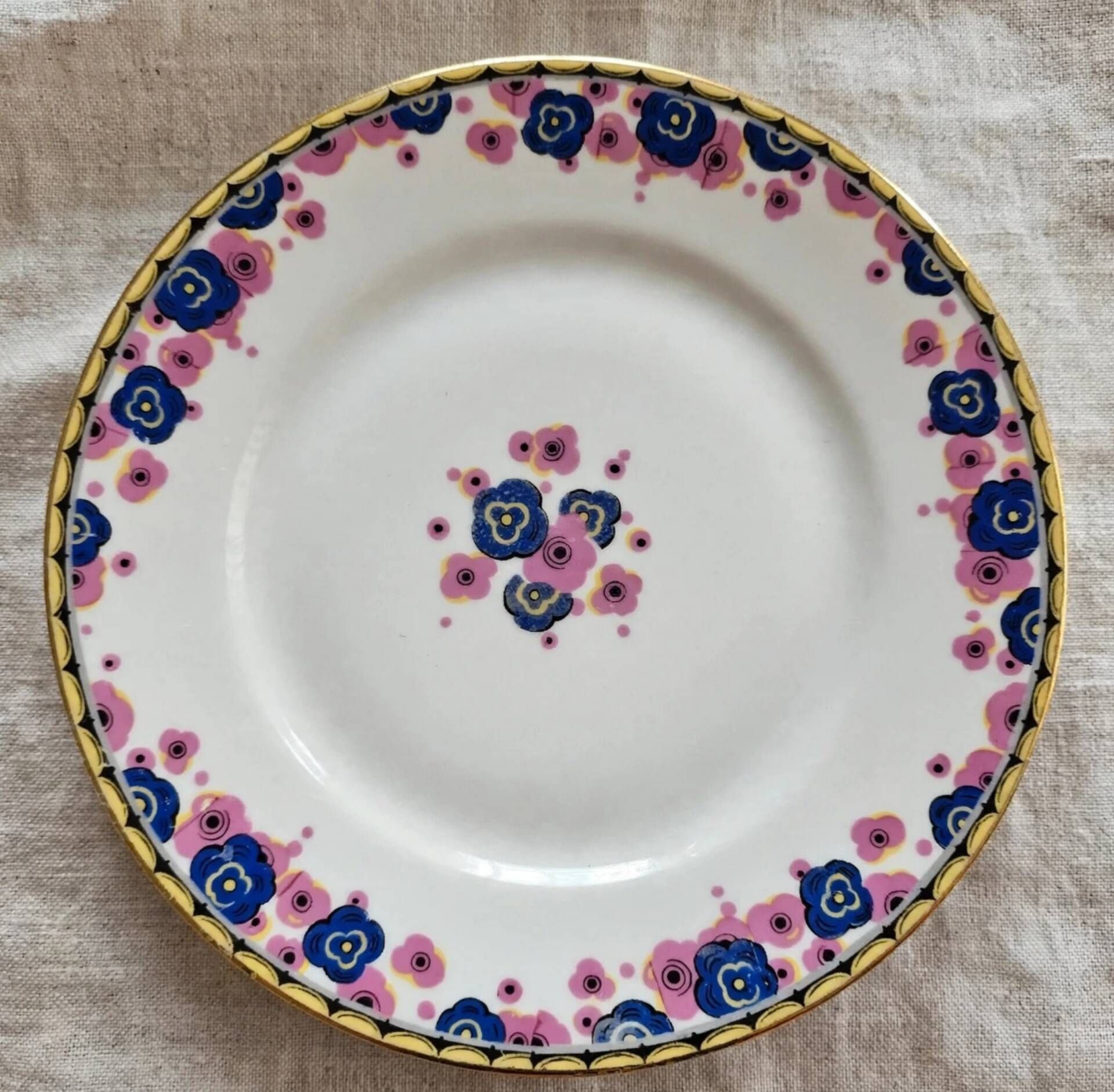 Set of 6 Art Deco dessert plates - Limoges porcelain a.f. and