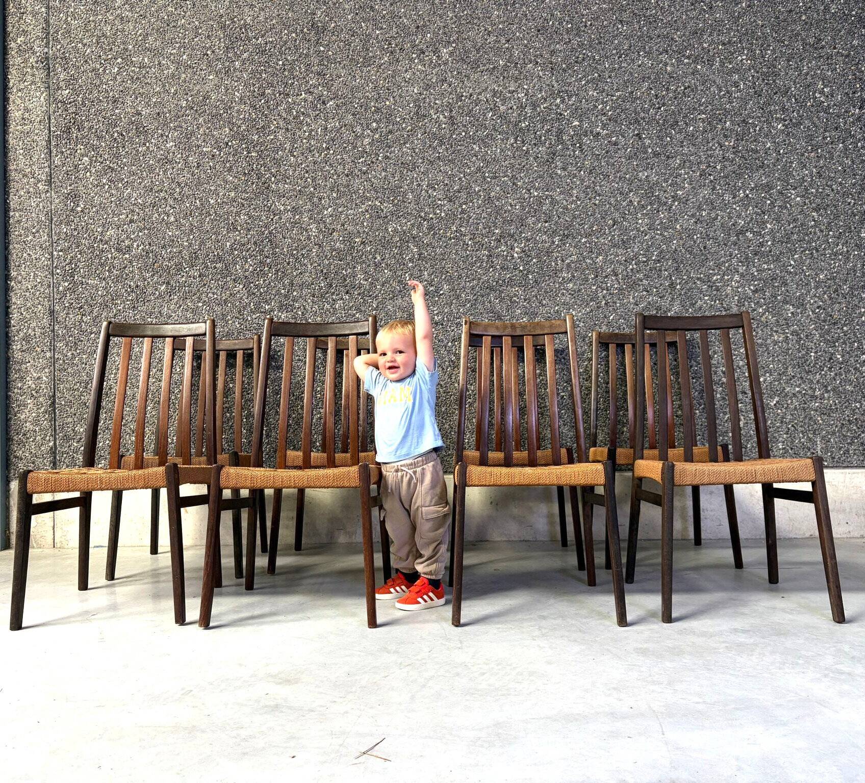 Danish cord dining chairs, set of 8 - 1960s