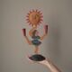 Vintage candelabra candlestick old candle holder in hand-painted metal Netherlands sun dancer