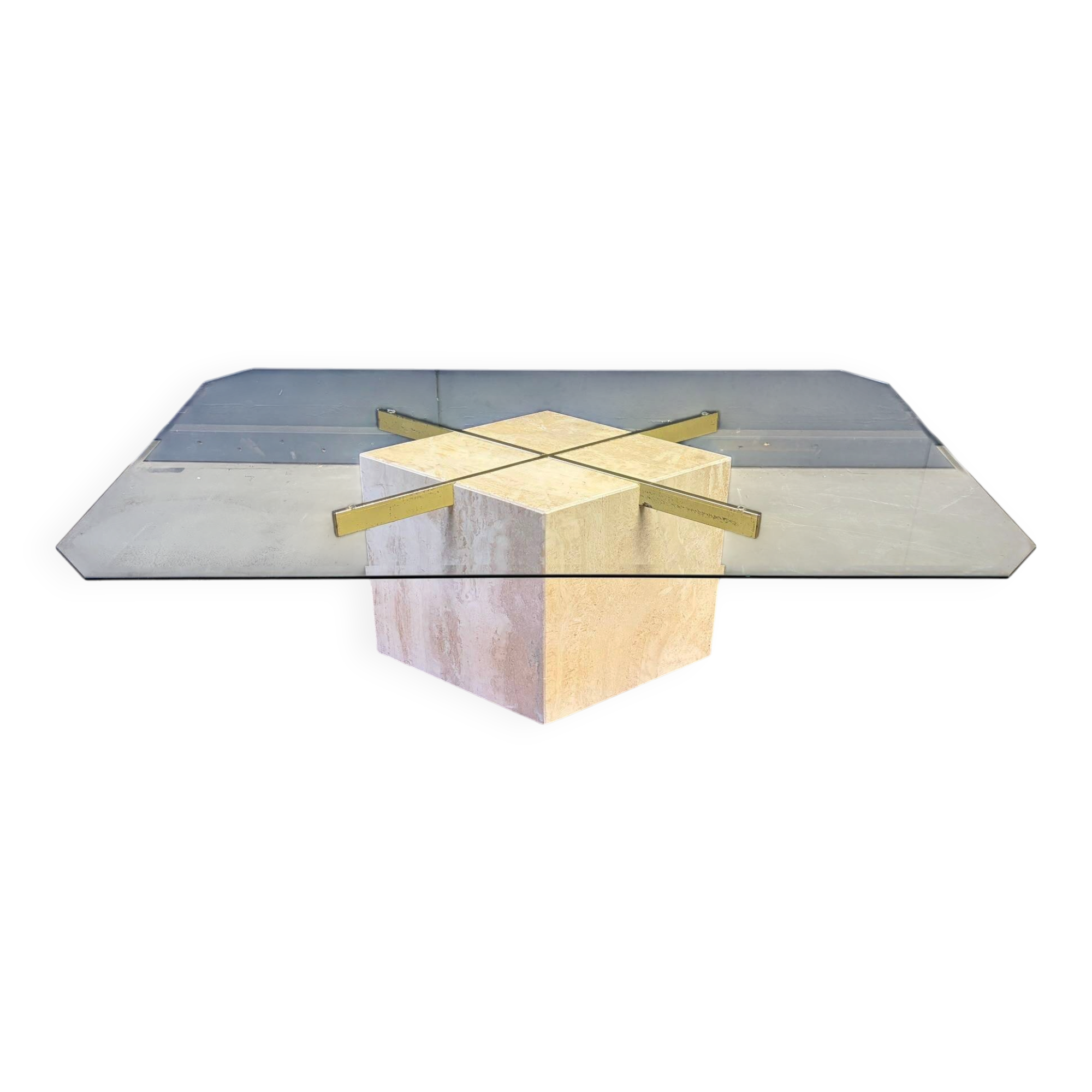 Travertine and brass coffee table by Artedi, 1980s