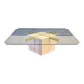 Travertine and brass coffee table by Artedi, 1980s