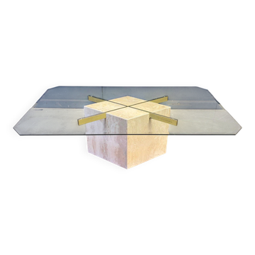 Table basse en travertin et laiton par Artedi, années 1980