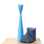 Bougeoir scandinave bleu en bois années 80