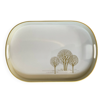 Grand plateau vintage Emsa W.Germany mélaminé blanc et décor doré