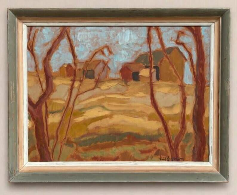 Original Swedish Oil on Panel – "Autumn Landscape" – Signed – Vintage and Framed – 46 × 36 cm (18.1" × 14.2")