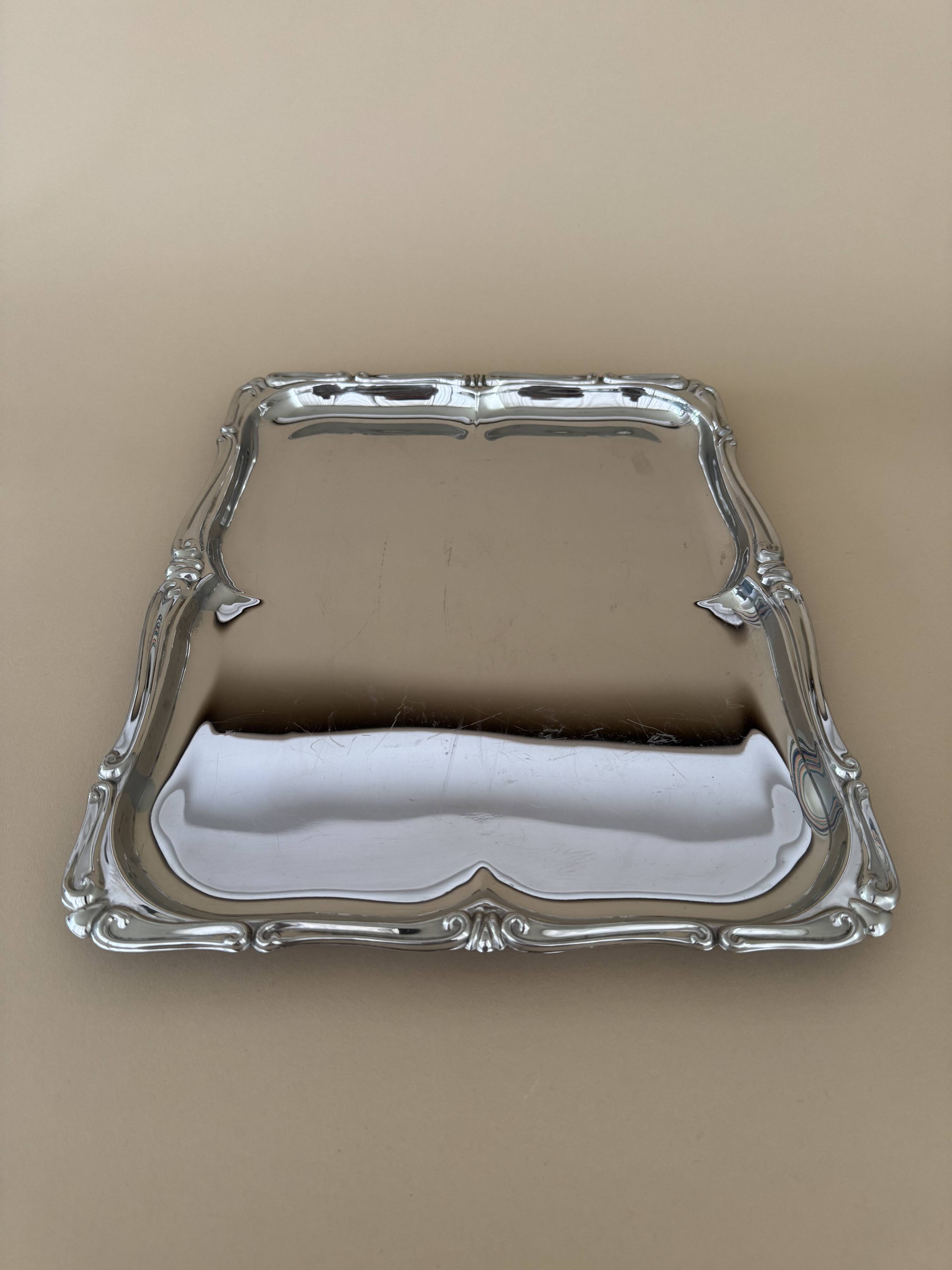 Vintage XL Baroque Style Stainless Steel Serving Tray German Made
