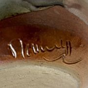 Pot en grès artisanal signé – Bleu, brun et ocre