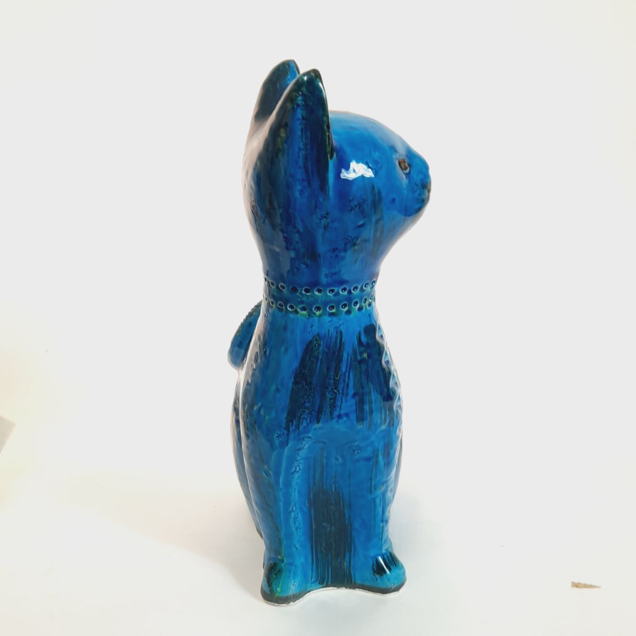 Vintage cat statue, Aldo Londi for Bitossi, Rimini blue series.