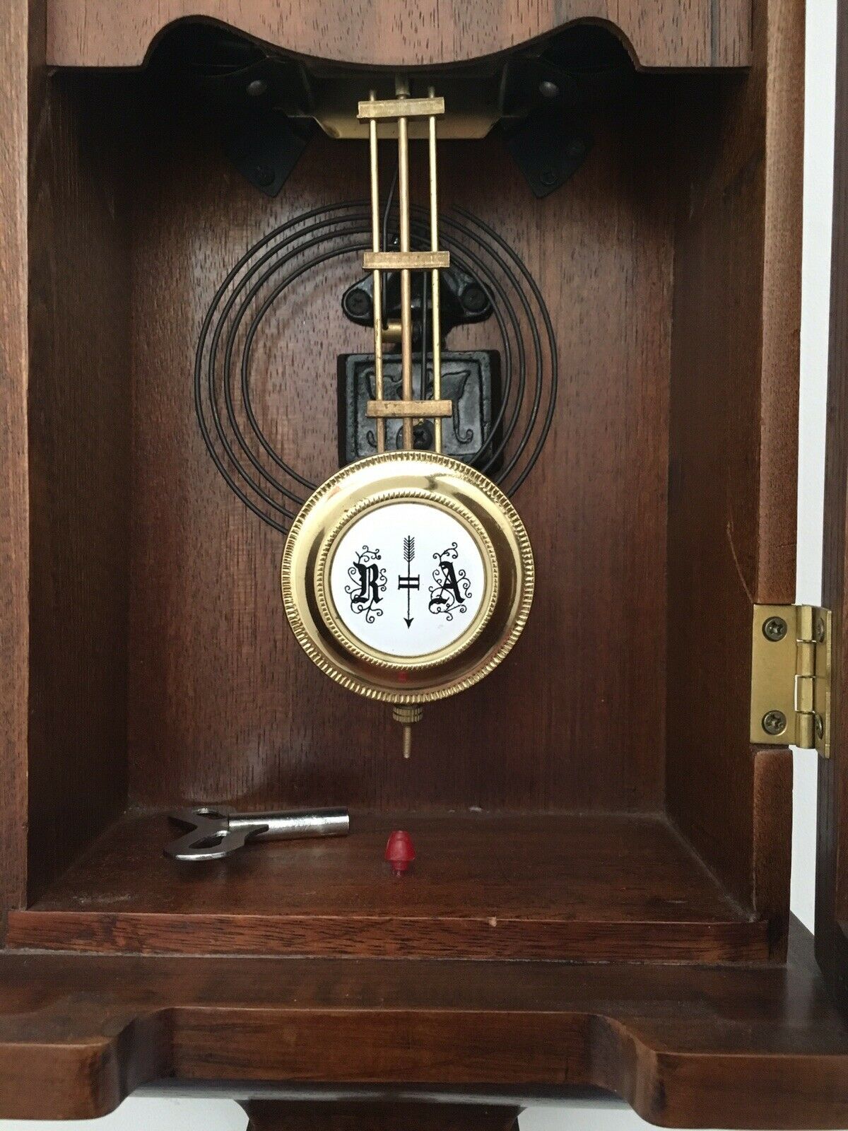 Mid Century Vintage Victorian Style Wall Clock Wood Case,Chime, in Working order