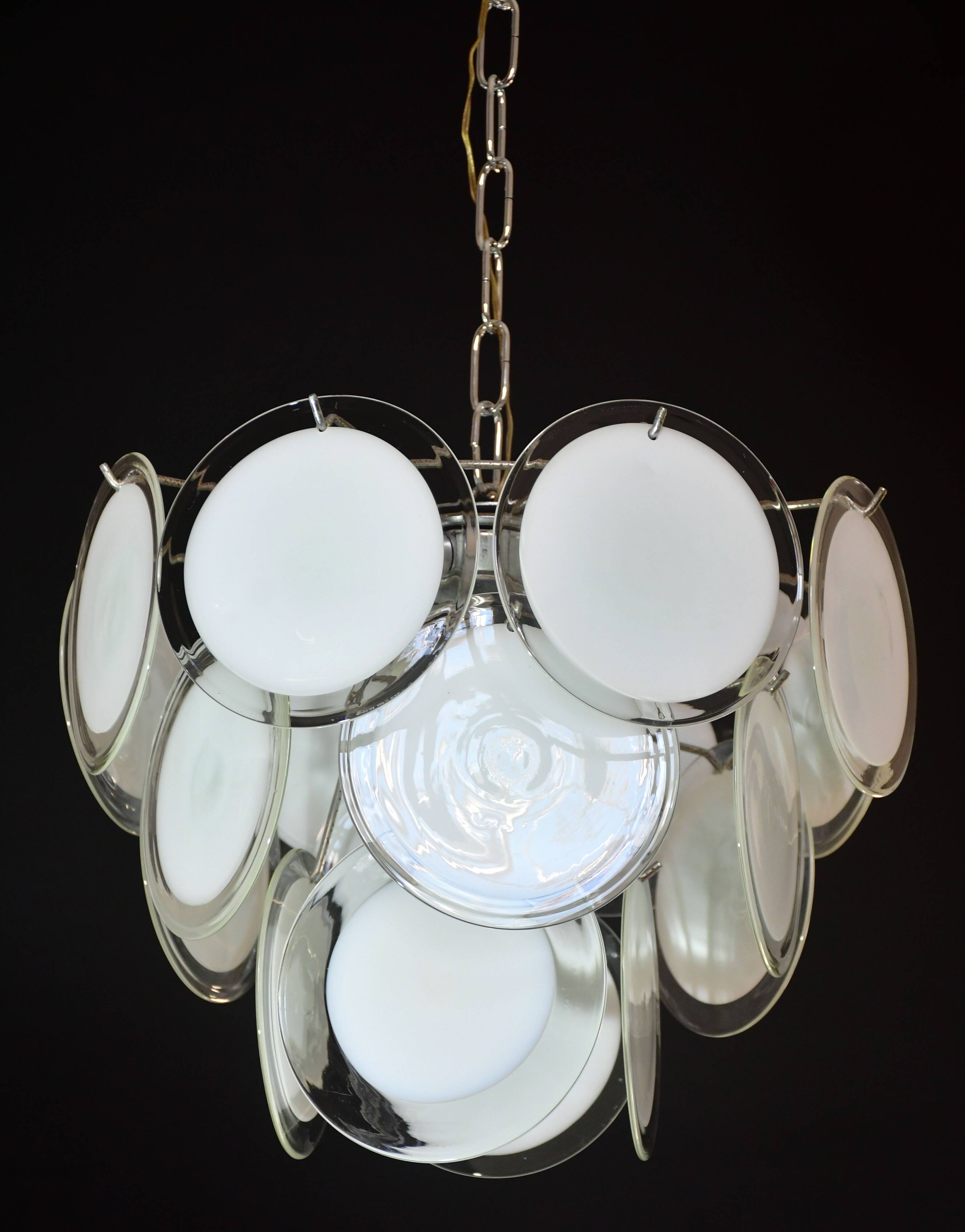 Disc white Murano glass chandelier by Vistosi