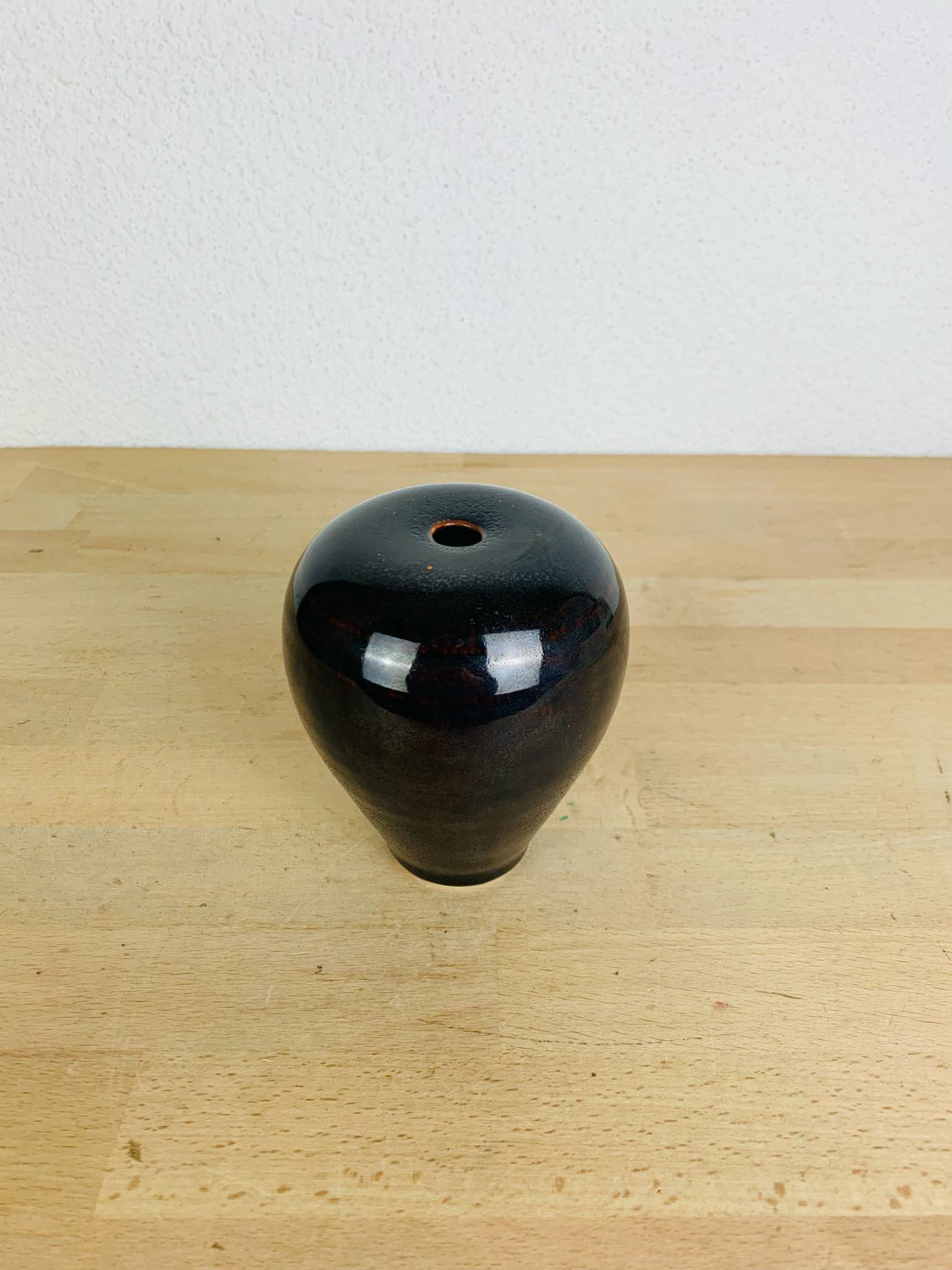 Black ceramic vase signed Comte, vintage